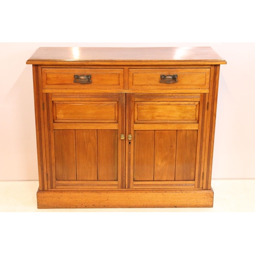 621 - 19th Century Victorian mahogany sideboard having twin cupboard doors below two drawers raised on pli... 