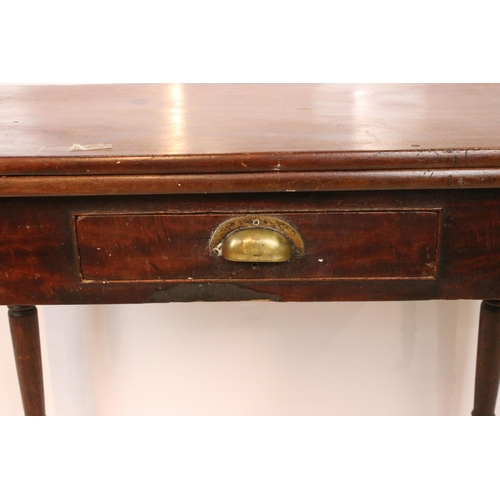 610 - 19th Century mahogany side table having a folding top with single drawer raised on turned legs with ... 