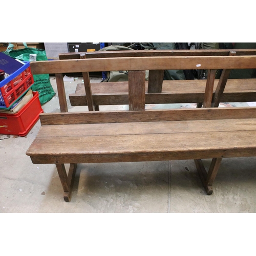 603 - Late 19th / early 20th Century oak station bench having a planked seat with pierced supports. Measur... 