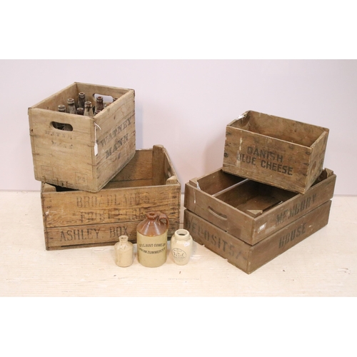 619 - Group of four vintage advertising crates including Danish Blue Cheese. Largest measures 55cm wide.