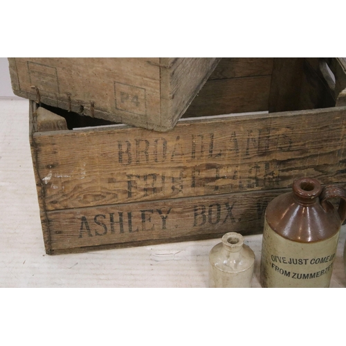 619 - Group of four vintage advertising crates including Danish Blue Cheese. Largest measures 55cm wide.