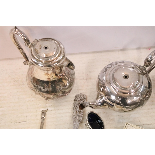 348 - Assortment of silver plated items to include Dansk designs spiral candle stick, teapot, coffee pot, ... 