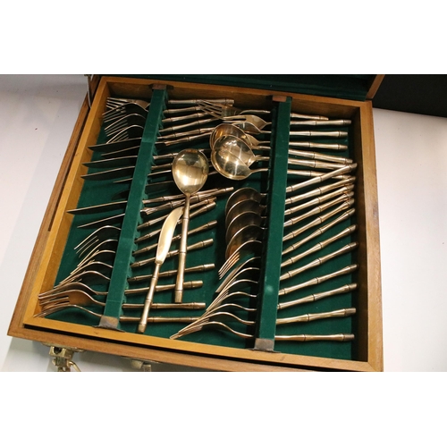 350 - Lin Oriental Gems, Thailand cutlery with wooden canteen, modelled with bamboo handles