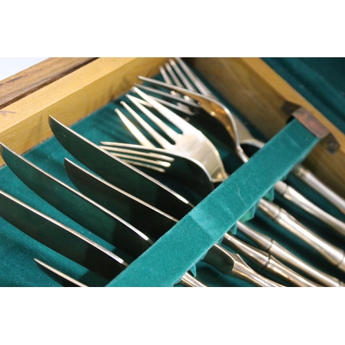 350 - Lin Oriental Gems, Thailand cutlery with wooden canteen, modelled with bamboo handles