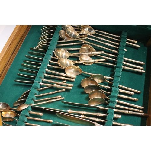 350 - Lin Oriental Gems, Thailand cutlery with wooden canteen, modelled with bamboo handles