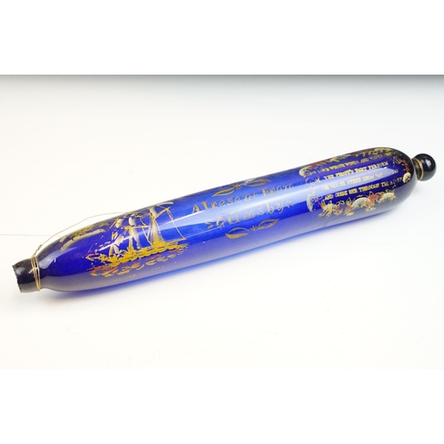 15 - 19th century 'Bristol blue glass rolling pin souvenir, 'Success to Commerce' , A present from Grimsb... 