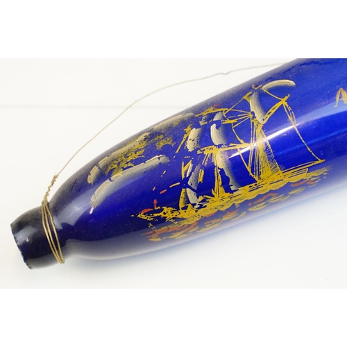 15 - 19th century 'Bristol blue glass rolling pin souvenir, 'Success to Commerce' , A present from Grimsb... 