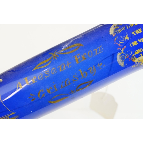 15 - 19th century 'Bristol blue glass rolling pin souvenir, 'Success to Commerce' , A present from Grimsb... 