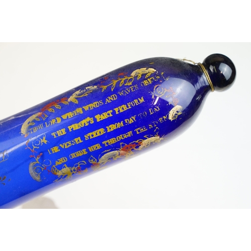 15 - 19th century 'Bristol blue glass rolling pin souvenir, 'Success to Commerce' , A present from Grimsb... 