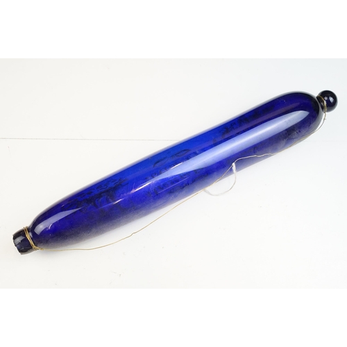 15 - 19th century 'Bristol blue glass rolling pin souvenir, 'Success to Commerce' , A present from Grimsb... 