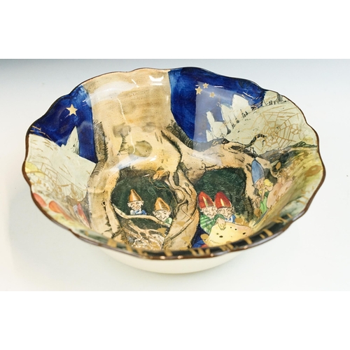 21 - Royal Doulton 'Gnomes' waved edge bowl with gilt hand painted highlights, marked to base, diameter 2... 