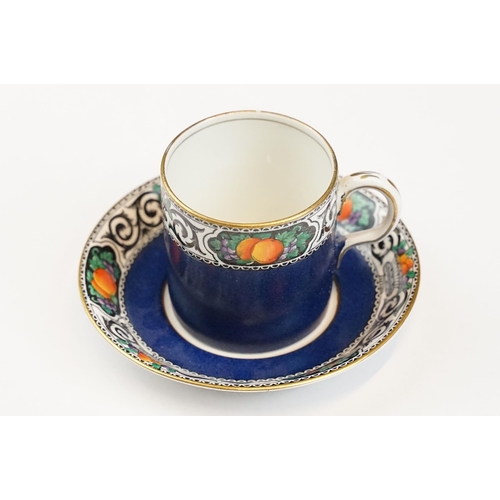 28 - Maling, Newcastle on Tyne coffee set, blue with fruit border, to include six cups and saucers, coffe... 