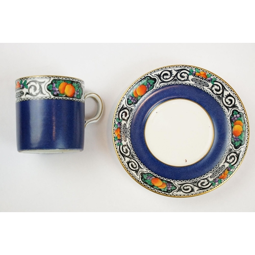 28 - Maling, Newcastle on Tyne coffee set, blue with fruit border, to include six cups and saucers, coffe... 