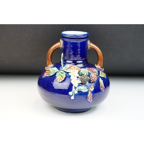 31 - Majolica style blackberry double handled vase, approx. H 16cm