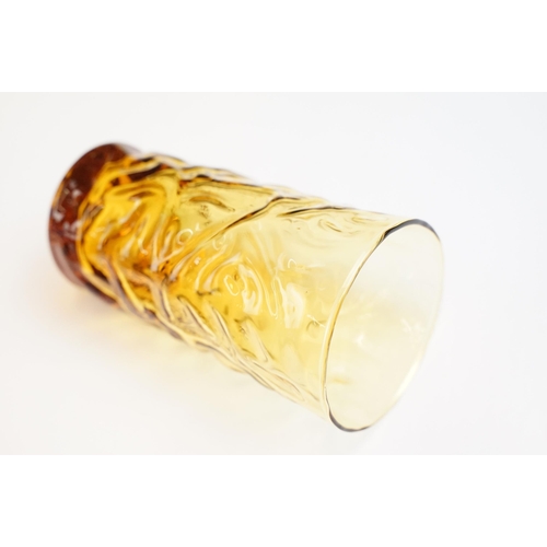 32 - Seven vintage Whitefriars style textured amber drinking glasses, 13cm high