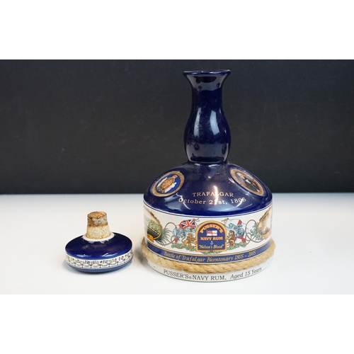 46 - Set of three Pusser's Navy Rum ceramic ship decanters to include a Trafalgar Bicentenary 1805-2005 e... 