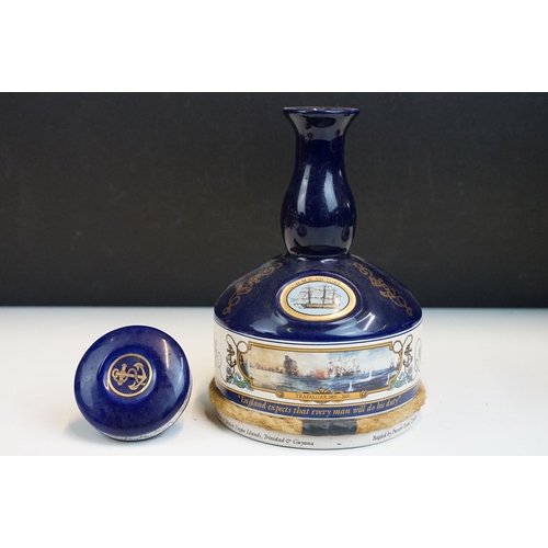 46 - Set of three Pusser's Navy Rum ceramic ship decanters to include a Trafalgar Bicentenary 1805-2005 e... 