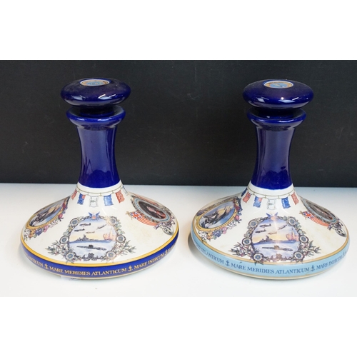 46 - Set of three Pusser's Navy Rum ceramic ship decanters to include a Trafalgar Bicentenary 1805-2005 e... 