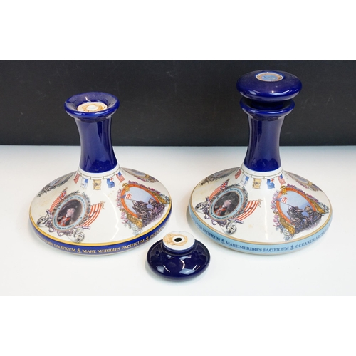 46 - Set of three Pusser's Navy Rum ceramic ship decanters to include a Trafalgar Bicentenary 1805-2005 e... 