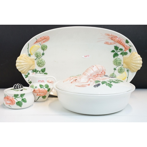 47 - RC Portugal hand painted Lobster lidded tureen soup pot, diameter 33cm together with large serving p... 