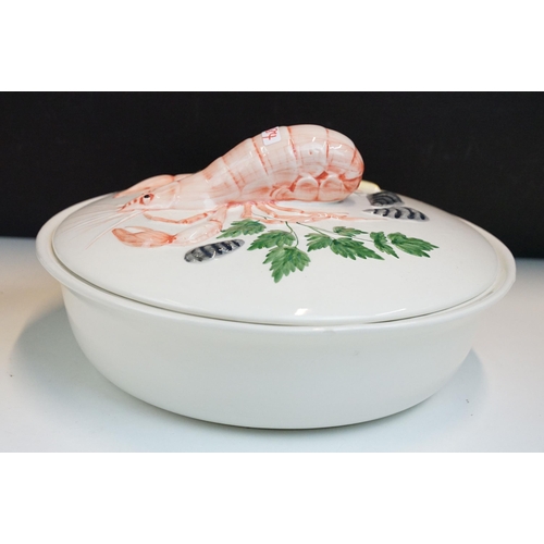 47 - RC Portugal hand painted Lobster lidded tureen soup pot, diameter 33cm together with large serving p... 