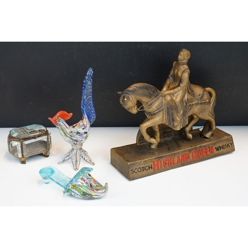 51 - Highland Queen Scotch Whisky horse and rider vintage advertising figure together with a Millefiore d... 