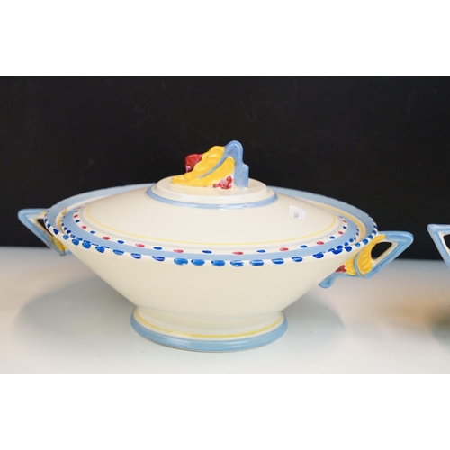 57 - Clarice Cliff banded odilon shape gravy boat, together with 'Spring time' soap dish, crocus hand pai... 