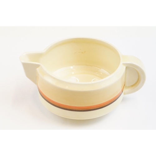 57 - Clarice Cliff banded odilon shape gravy boat, together with 'Spring time' soap dish, crocus hand pai... 