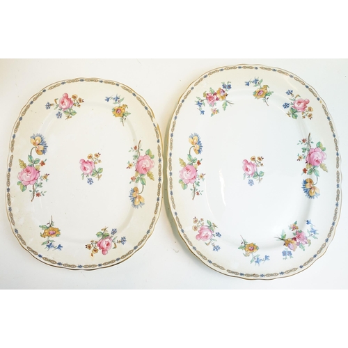 62 - Aynsley floral pattern dinner service set to include three saucers, six soup cups and saucers, sauce... 