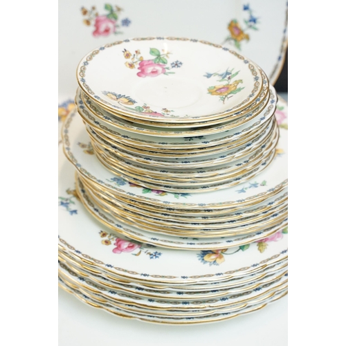 62 - Aynsley floral pattern dinner service set to include three saucers, six soup cups and saucers, sauce... 