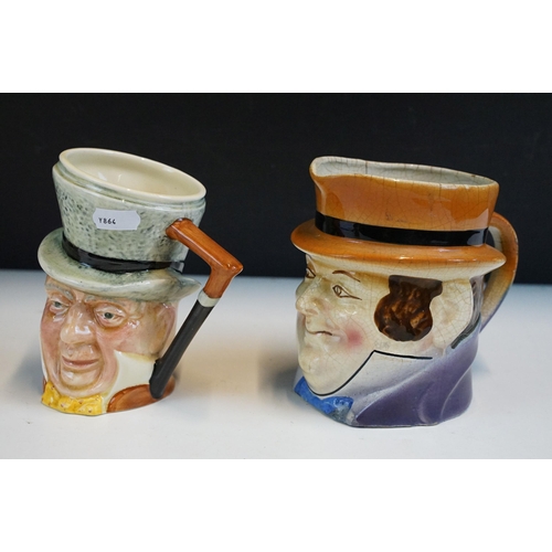 68 - Assortment of character portrait Toby jugs to include Queen Elizabeth, pair of judges, Sandland Ware... 