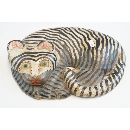 311 - Large ceramic salt pig wall hanging together with two wooden carved and hand painted cats