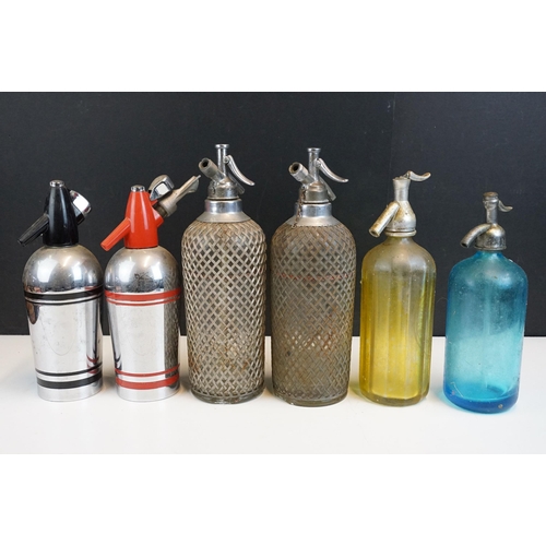 314 - Selection of Art Deco soda syphons to include Sparklets chrome and glass examples and a F.M Rimmingt... 