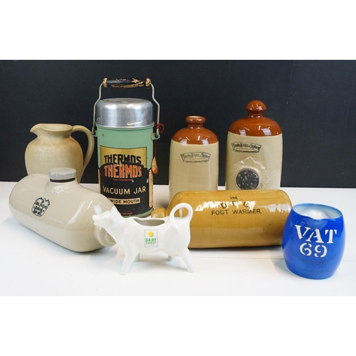 318 - Two Timothy Whites and Taylors stoneware ceramic bed warmer hot water bottle together with The DBC f... 