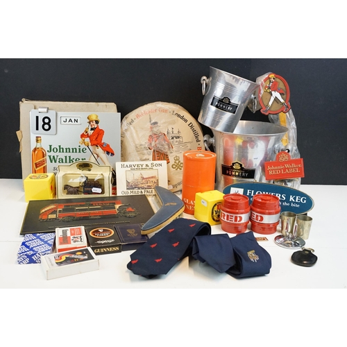 320 - Selection of vintage items to include large Beefeater gin coasters, Johnnie Walker Scotch Whisky cal... 