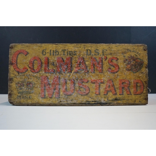 321 - Vintage white enamel bread bin H28 together with Colman's Mustard vintage wooden advertising crate