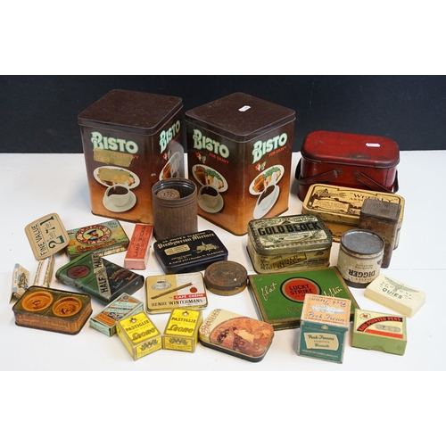 330 - Collection of vintage advertising tins to include Lucky Strike fifties cigarettes, Players cigarette... 