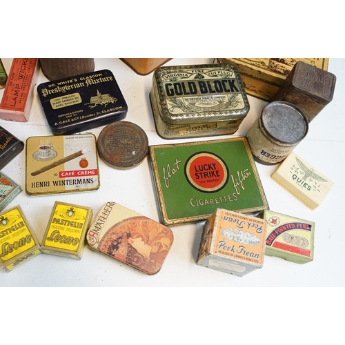 330 - Collection of vintage advertising tins to include Lucky Strike fifties cigarettes, Players cigarette... 