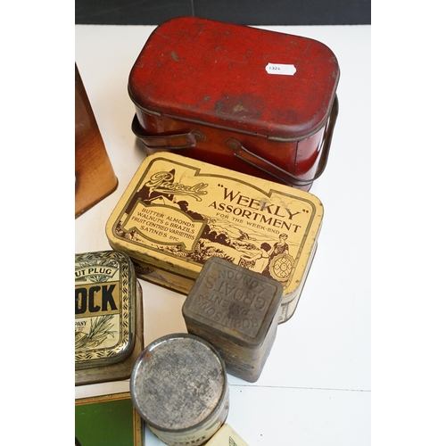 330 - Collection of vintage advertising tins to include Lucky Strike fifties cigarettes, Players cigarette... 