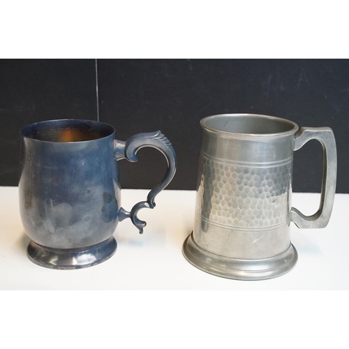 331 - Assortment of ceramic tankards to include Boddingtons, Smiles Ale examples together with pewter tank... 