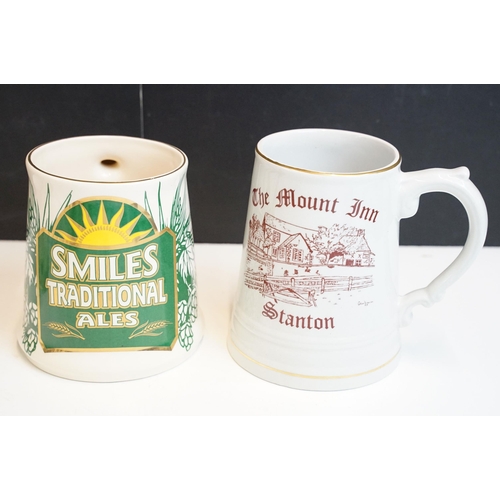 331 - Assortment of ceramic tankards to include Boddingtons, Smiles Ale examples together with pewter tank... 