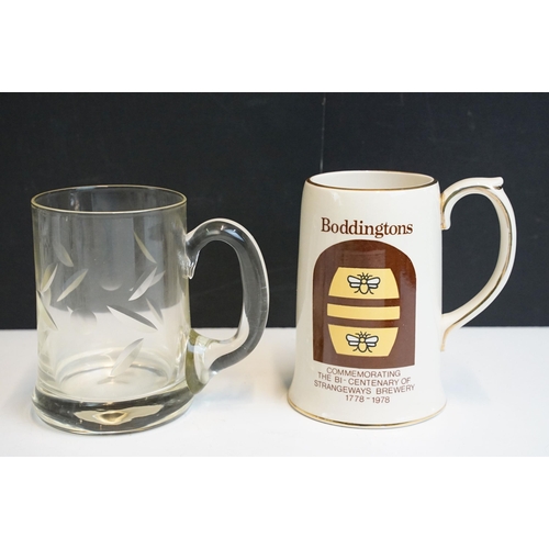 331 - Assortment of ceramic tankards to include Boddingtons, Smiles Ale examples together with pewter tank... 