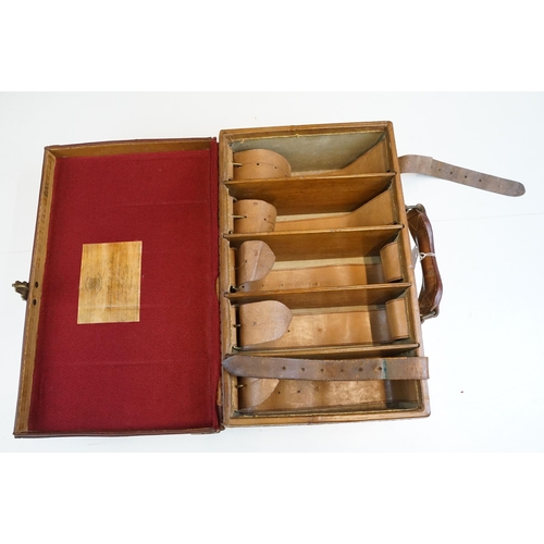 334 - Shooting accessories to include James Purdey & Sons hard leather cartridge case, initialled D.J.H to... 