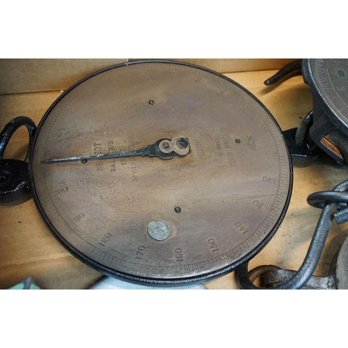 338 - Vintage weighing scales to include Salters Spring balance hanging scales and Salters number 20T