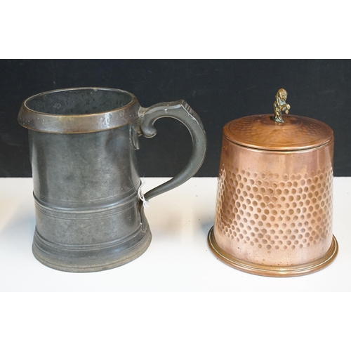 341 - Arts and crafts Joseph Sankey & Sons copper water jug together with a quart tankard, Arabian style c... 