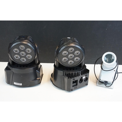 342 - Two Betopper unison disco lights with associated leads together with single disco spot light and eig... 