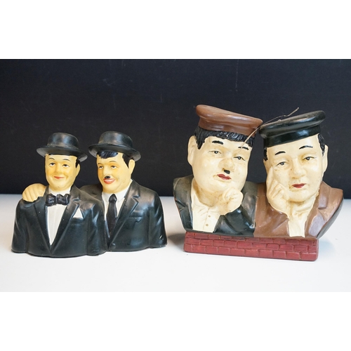 72 - Assortment of Laurel and Hardy ceramic figurines and teapots together with three Buffy the Vampire S... 