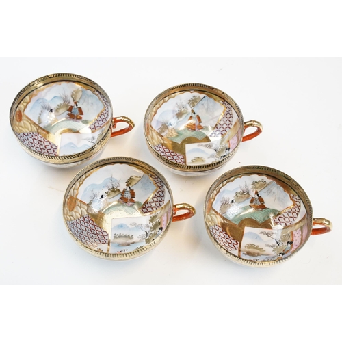 83 - Oriental hand painted and gilded tea service to include two teapots, lidded jug, milk jug, two lidde... 