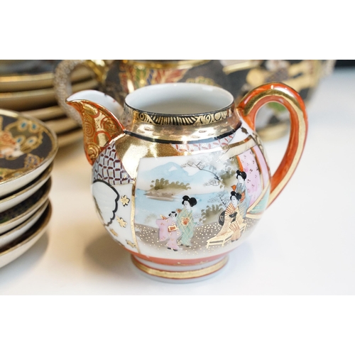 83 - Oriental hand painted and gilded tea service to include two teapots, lidded jug, milk jug, two lidde... 