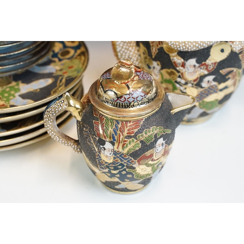 83 - Oriental hand painted and gilded tea service to include two teapots, lidded jug, milk jug, two lidde... 